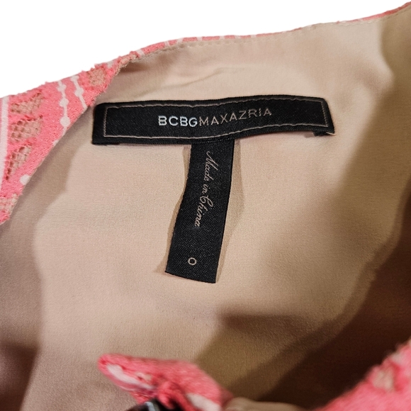 BCBG MaxAzria "Chrystal" Flounce Hem Lace Dress, Pink Coral, Size 0, NWOT - Picture 3 of 16